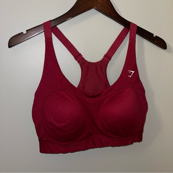 Gymshark Sports Bra Women's Size Medium Dark Red Racer Back Padded Mesh - Picture 4 of 10